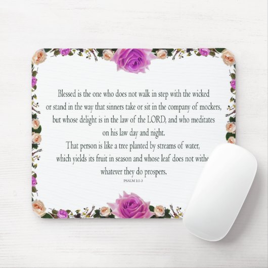 Psalm 1 Art - Gesegnet Recht mit Blumendesign Mousepad (Mit Mouse)