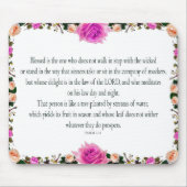 Psalm 1 Art - Gesegnet Recht mit Blumendesign Mousepad (Vorne)