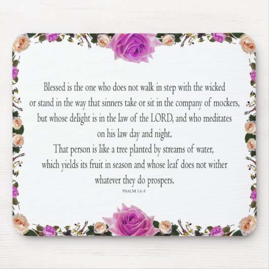 Psalm 1 Art - Gesegnet Recht mit Blumendesign Mousepad (Vorne)