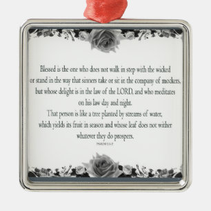 Psalm 1 Art - Gesegnet Recht mit Blumendesign Ornament Aus Metall