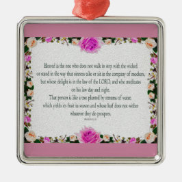 Psalm 1 Art - Gesegnet Recht mit Blumendesign Ornament Aus Metall