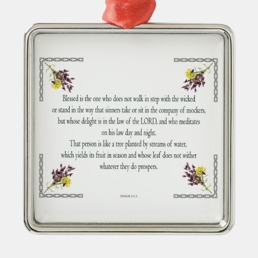 Psalm 1 Art - Gesegnet Recht mit Blumendesign Ornament Aus Metall (Vorne)