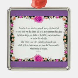 Psalm 1 Art - Gesegnet Recht mit Blumendesign Ornament Aus Metall