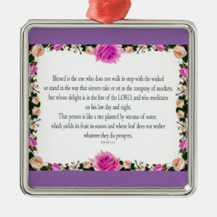 Psalm 1 Art - Gesegnet Recht mit Blumendesign Ornament Aus Metall