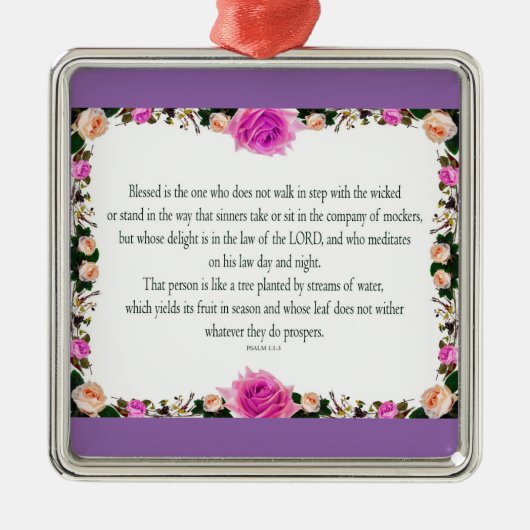 Psalm 1 Art - Gesegnet Recht mit Blumendesign Ornament Aus Metall (Vorne)
