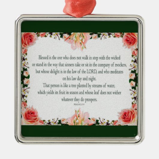 Psalm 1 Art - Gesegnet Recht mit Blumendesign Ornament Aus Metall (Vorne)