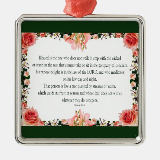 Psalm 1 Art - Gesegnet Recht mit Blumendesign Ornament Aus Metall (Vorne)