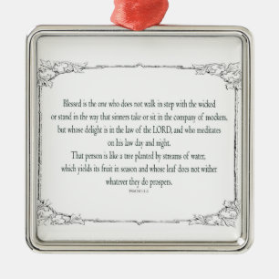 Psalm 1 Art - Gesegnet Recht mit Blumendesign Ornament Aus Metall