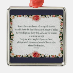 Psalm 1 Art - Gesegnet Recht mit Blumendesign Ornament Aus Metall