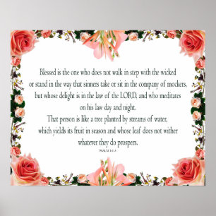 Psalm 1 Art - Gesegnet Recht mit Blumendesign Poster