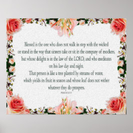 Psalm 1 Art - Gesegnet Recht mit Blumendesign Poster