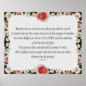 Psalm 1 Art - Gesegnet Recht mit Blumendesign Poster (Vorne)