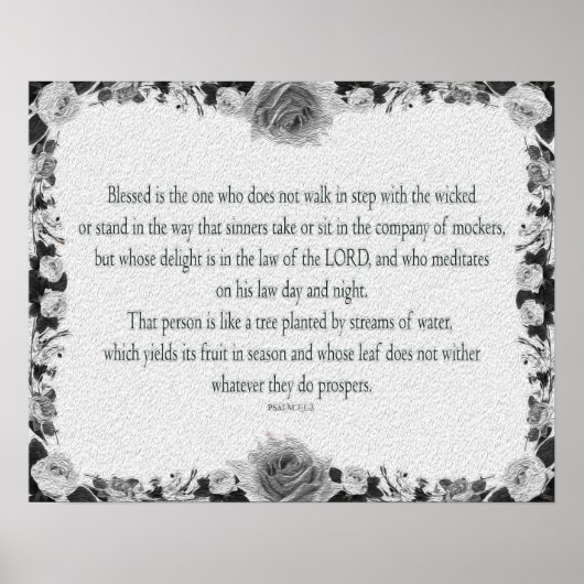 Psalm 1 Art - Gesegnet Recht mit Blumendesign Poster (Vorne)