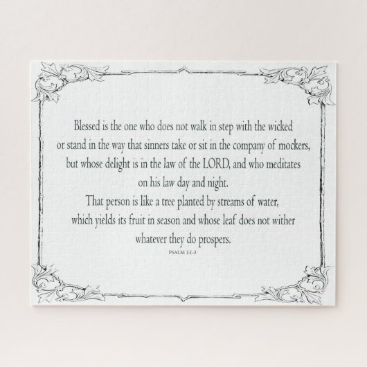 Psalm 1 Art - Gesegnet Recht mit Blumendesign Puzzle (Horizontal)