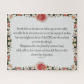 Psalm 1 Art - Gesegnet Recht mit Blumendesign Puzzle (Horizontal)
