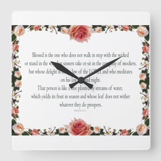Psalm 1, Flower borders Quadratische Wanduhr (Vorderseite)