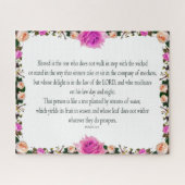 Psalm 1, Im Gesetz des Herrn, Lila Blume Grenze Puzzle (Horizontal)
