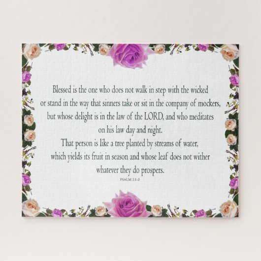 Psalm 1, Im Gesetz des Herrn, Lila Blume Grenze Puzzle (Horizontal)