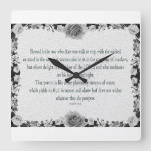 Psalm 1, kein Schritt zu Fuß schlecht, Öl Schwarz  Quadratische Wanduhr