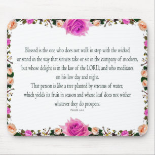 Psalm 1 Kunst - Gesegnete Gerechte mit Blumendesig Mousepad