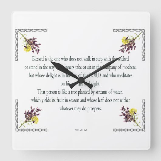 Psalm 1, rosa Gelbe Blume, gesegnet Quadratische Wanduhr (Vorderseite)
