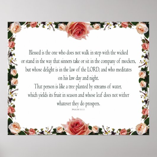 Psalm 1 with Flower Borders Poster (Vorne)