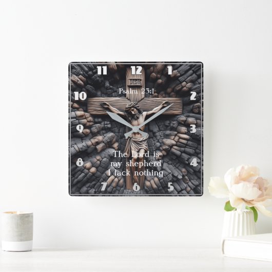Psalm 23:1 Ausgegrabener Glaube Quadratische Wanduhr (Zuhause)