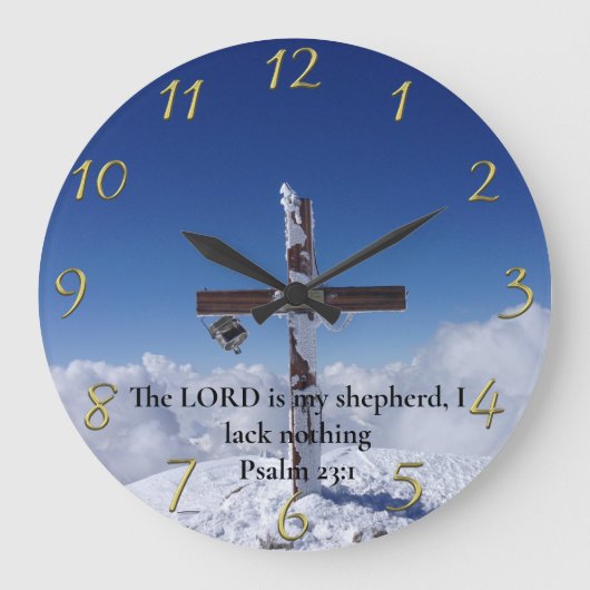 Psalm 23:1 Berghüttenkreuz Große Wanduhr (Vorderseite)