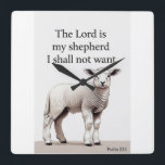 Psalm 23:1 Christian Lamb Wall Clock Quadratische Wanduhr<br><div class="desc">Psalm 23:1
“The Lord is my shepherd; I shall not want.”</div>