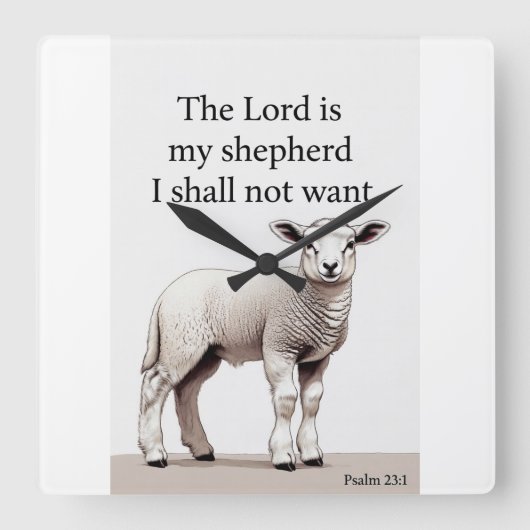 Psalm 23:1 Christian Lamb Wall Clock Quadratische Wanduhr (Vorderseite)