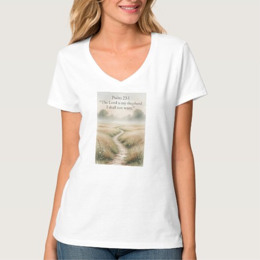 Psalm 23:1 Christian Women's V-Neck Tee Shirt (Vorderseite)