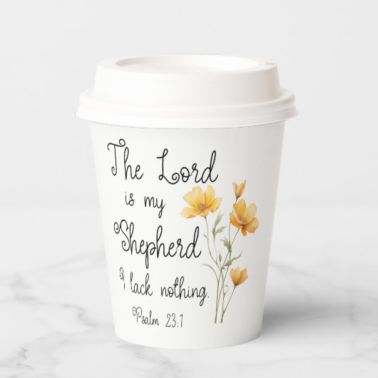 Psalm 23:1 Der Herr ist meine Hirtengelbe Blume Pappbecher (Vorderseite)