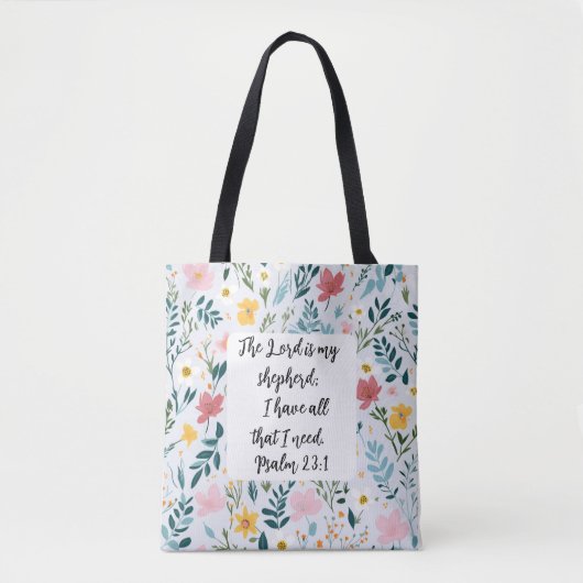 Psalm 23:1 Floral Tote Bag Tasche (Vorderseite)