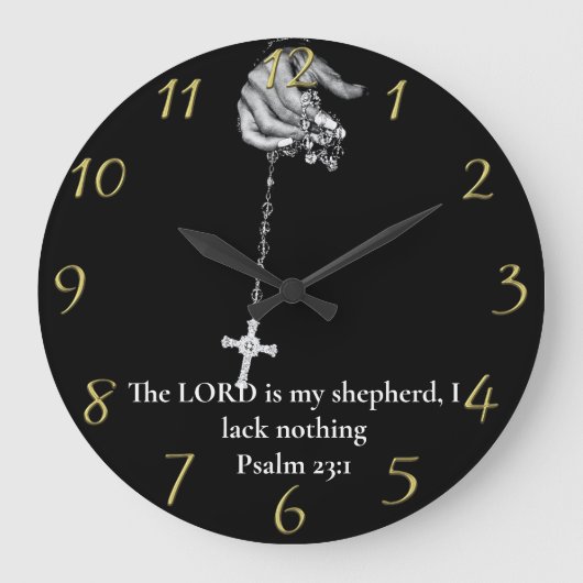 Psalm 23:1 Händekreuz Große Wanduhr (Vorderseite)