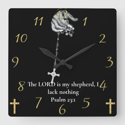 Psalm 23:1 Händekreuz Quadratische Wanduhr (Vorderseite)