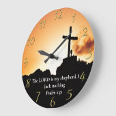 Psalm 23:1 Kreuz auf einem Berg Große Wanduhr (Winkel)