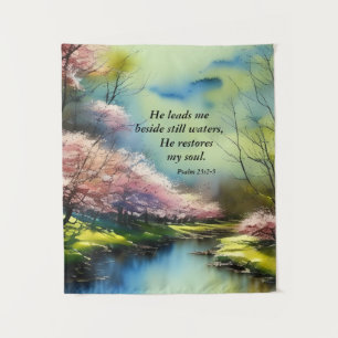 Psalm 23:2-3 Er restauriert mein Soul Bibel Verse Wandteppich