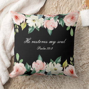 Psalm 23:3 Er restauriert mein Soul Bible Verse & Kissen