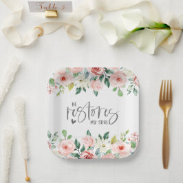 Psalm 23:3 Er restauriert mein Soul Bible Verse &  Pappteller