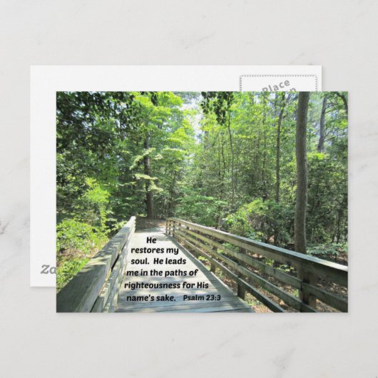 Psalm 23:3 Er restauriert mein Soul, Er führt mich Postkarte (Vorne/Hinten)