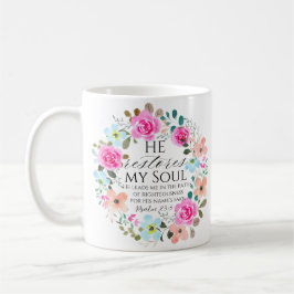 Psalm 23:3 - Er stellt mein Soul Pink Floral Bible Kaffeetasse