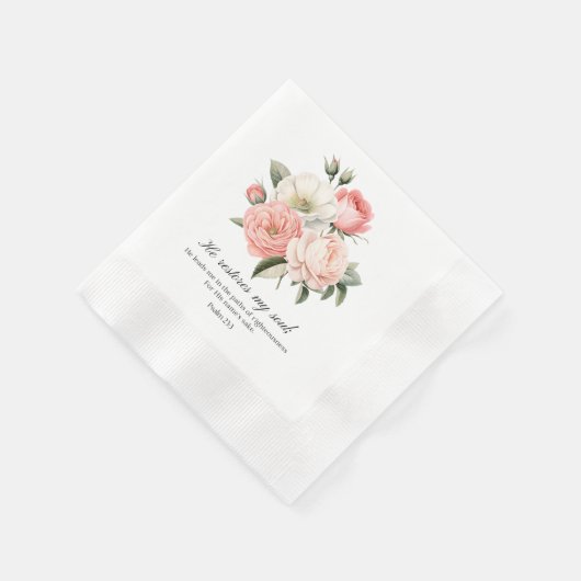 Psalm 23:3 He Restores my Soul Flowers Serviette (Ecke)