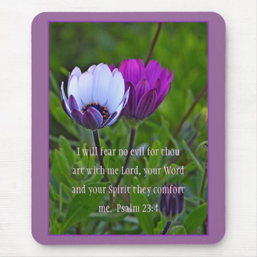 Psalm 23:4 Purple Flowers Mousepad (Vorne)