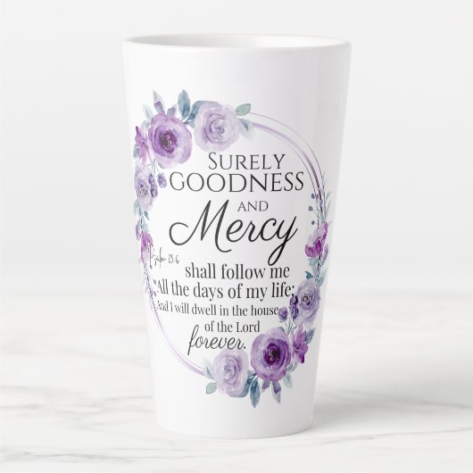 Psalm 23:6 Lila Blütenblüte Milchtasse (Vorderseite)