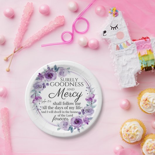 Psalm 23:6 Lila Blütenblüte Pappteller (Party)