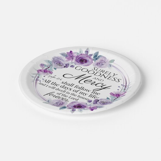 Psalm 23:6 Lila Blütenblüte Pappteller (Schrägansicht)