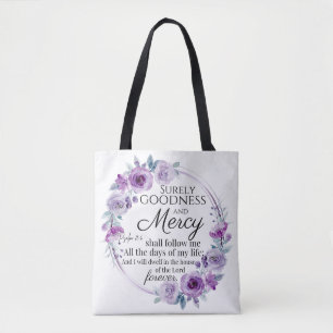 Psalm 23:6 Lila Blütenblüte Tasche