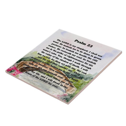 Psalm 23 Aquarellbrücke, rosa Blume Fliese (Seite)