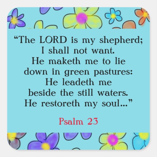 Psalm 23 Bibelgebet Blume Blau Quadratischer Aufkleber (Vorderseite)