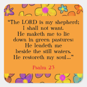 Psalm 23 Bibelgebet Blume Gelb Quadratischer Aufkleber